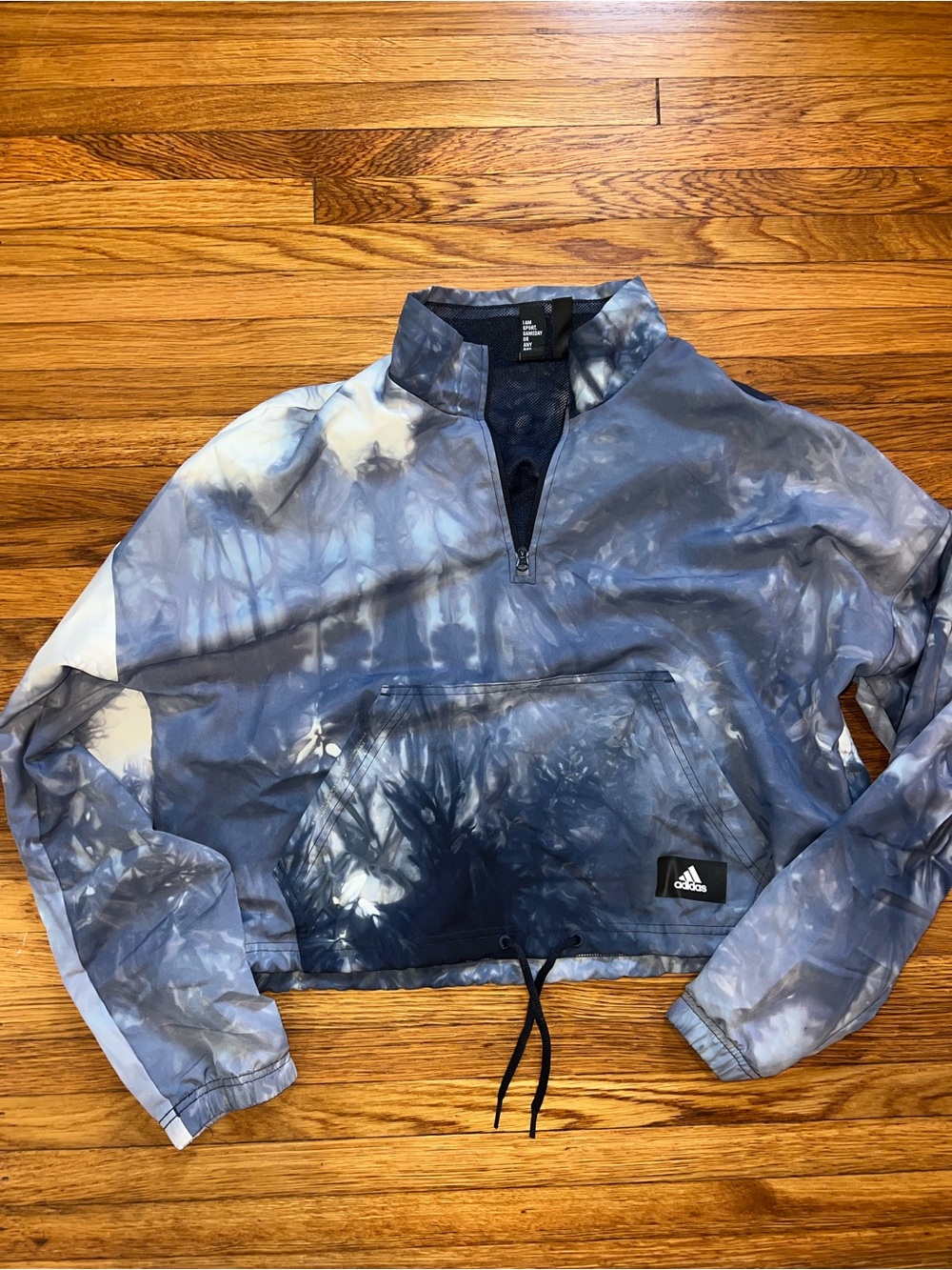Adidas Tie-Dye Quarter-Zip Cropped Pullover - Blue & White Size M